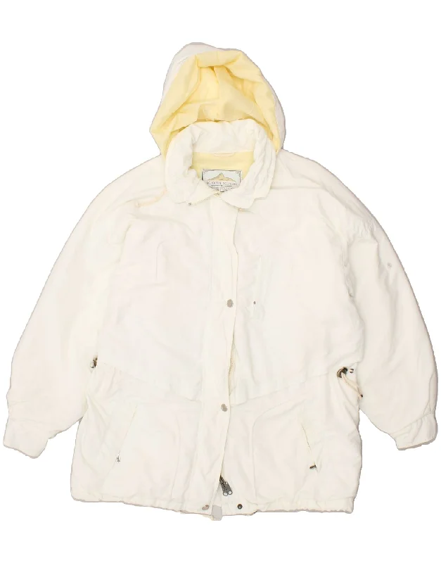 SCHOFFEL Womens Hooded Windbreaker Jacket UK 16 Large White Polyester Tiered Jacket Buttoned Jacket Zippered Jacket