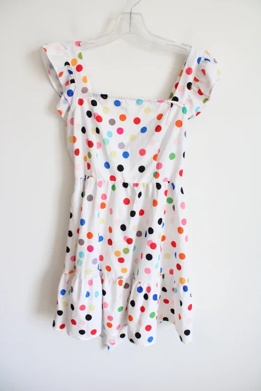 Shein White Colorful Polka Dotted Dress | S Tunics Luxurious high-end
