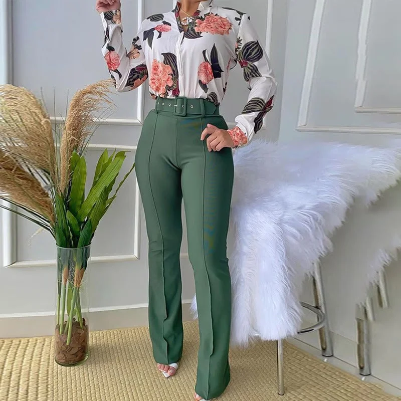 Women's Long Sleeve Floral Pants Set - Size L - 183809 Formal Dress Pants