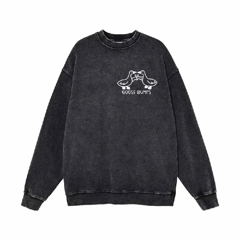 Goose Bumps Cute Vintage Washed Sweatshirt Hoodie with Elastic Cuffs Stretchable Comfortable
