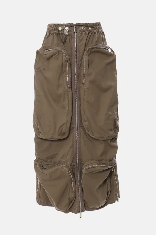 Zip Up Midi Skirt with Cargo Pockets high waist skirt