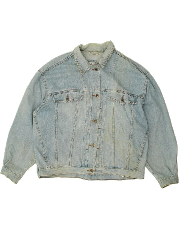VINTAGE Womens Oversized Denim Jacket UK 16 Large Blue Denim Fabric Leather Fabric Suede Fabric