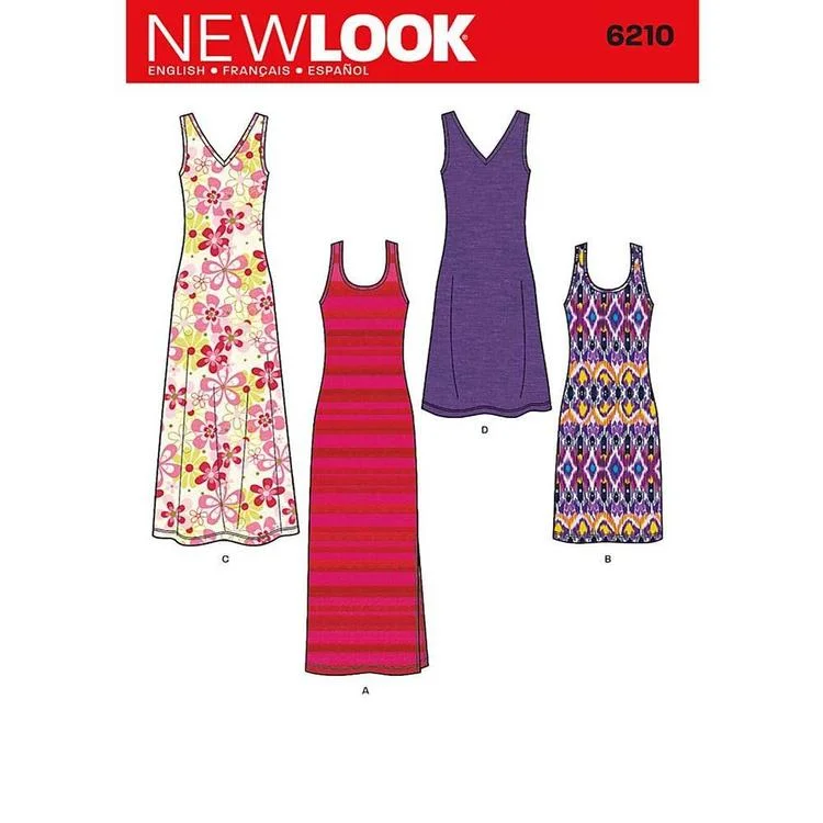 Newlook Pattern 6210 Misses' Knit Dress in Two Lengths Square Neckline Feminine