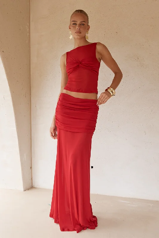 MEILA MAXI SKIRT - CHERRY linen skirt relaxed
