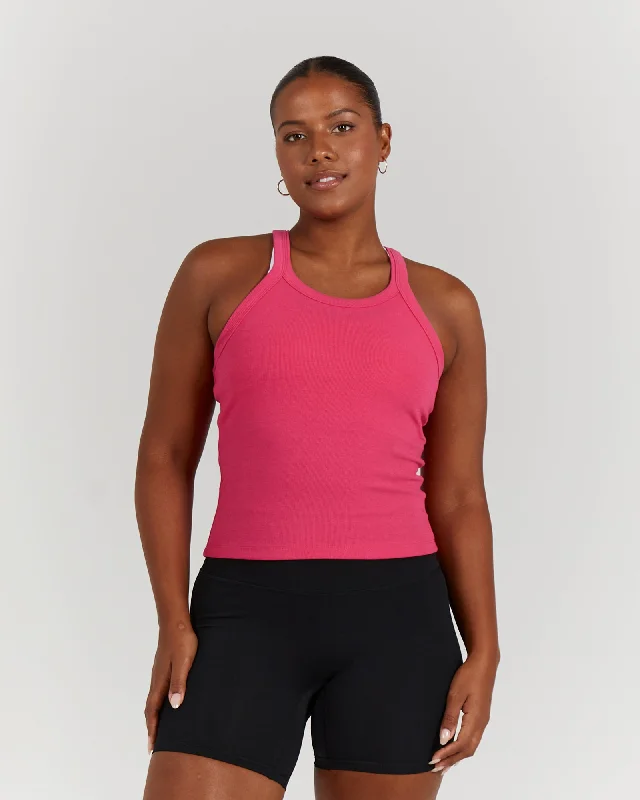 AGILITY RIBBED TANK TOP - HOT PINK beige tank top