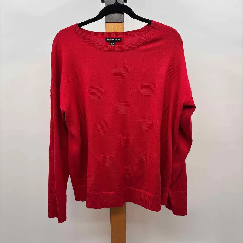 Cable & Gauge Women's Size XL Red Hearts Sweater Plaid Sweater Polka Dot Checkered