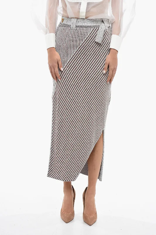 Aeron Belted Stretchy SAND Maxi Skirt L Standard size asymmetrical skirt cut
