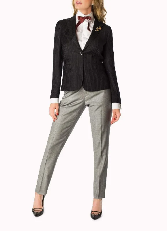 Navy Stripe Jacket Zip Front Button Front Snap Front