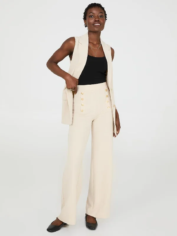 Wide-Leg Pants With Gold Button Details Lightweight Linen Pants