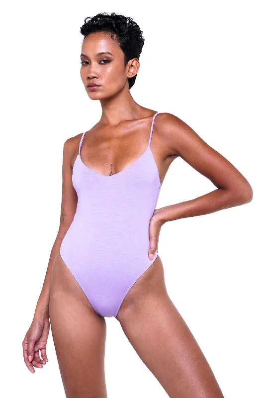 VAL BODYSUIT WITH SKINNY STRAPS - LAVENDER Fashionable Fitted Bodysuit