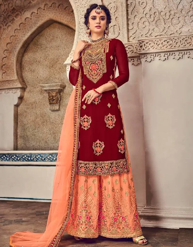 Maroon Baluming Georgette Palazzo Dress Tunics Spring floral