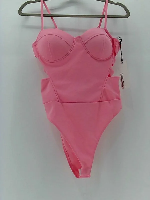 HAUTE MONDE Women's Hot Pink Stretch Strap Bodysuit - Small Trendy Bodysuit with Cutouts
