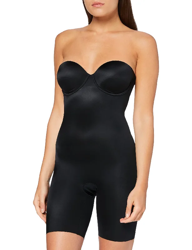 SPANX Strapless Cupped Mid-Thigh Bodysuit, Very Black, Medium Comfortable Soft Bodysuit