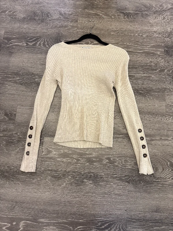 Cotton By Autumn Ribbed Button Cuff Sweater - medium Satin Blend Silk Blend Wool Blend
