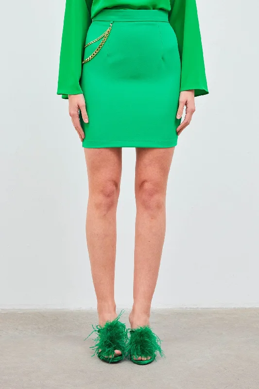 Mini Skirt with Chain Accessories - GREEN chiffon skirt lightweight