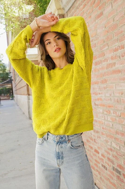 BASKET WEAVE PATTERNED SWEATER Glossy Satin Silk