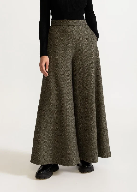 Women's Palazzo Wool Pants  Green Comfortable Wide-Leg Pants