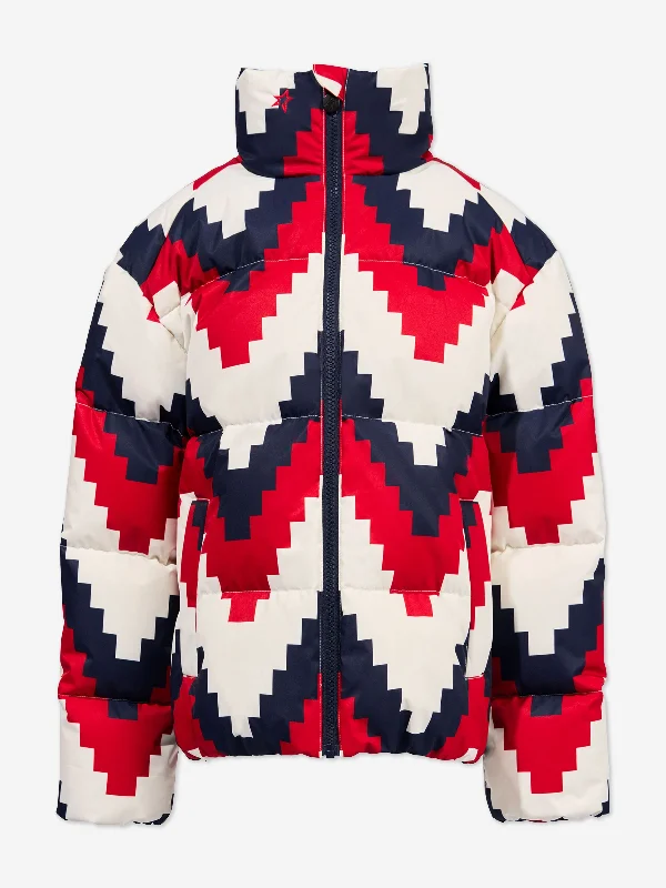 Perfect Moment Girls Nuuk Down Puffer Jacket in Red A-Line Jacket Boat Neck Shawl Collar