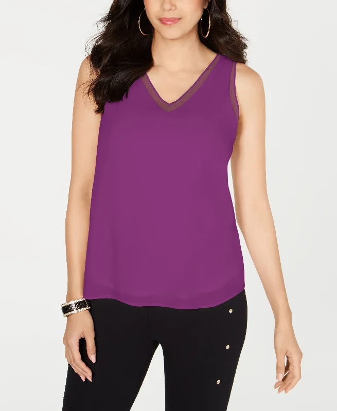 Mesh-Trim Tank Top navy tank top