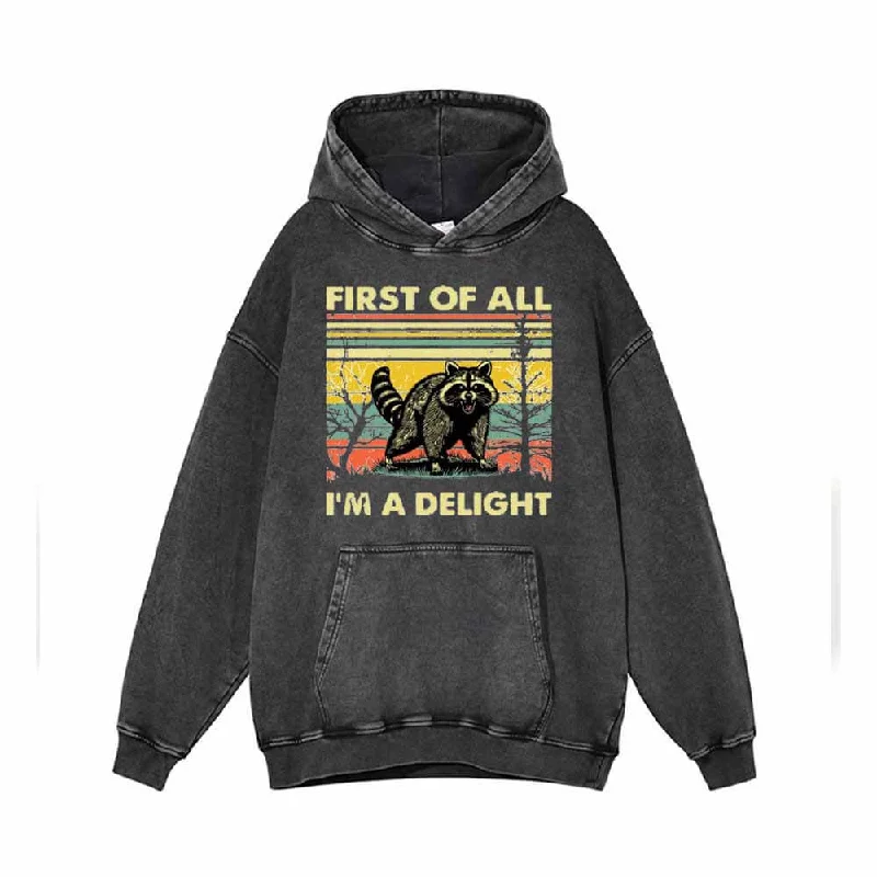 First Of All I’m A Delight Vintage Washed Hoodie Hoodie with Hem Drawcord Adjustable Customizable