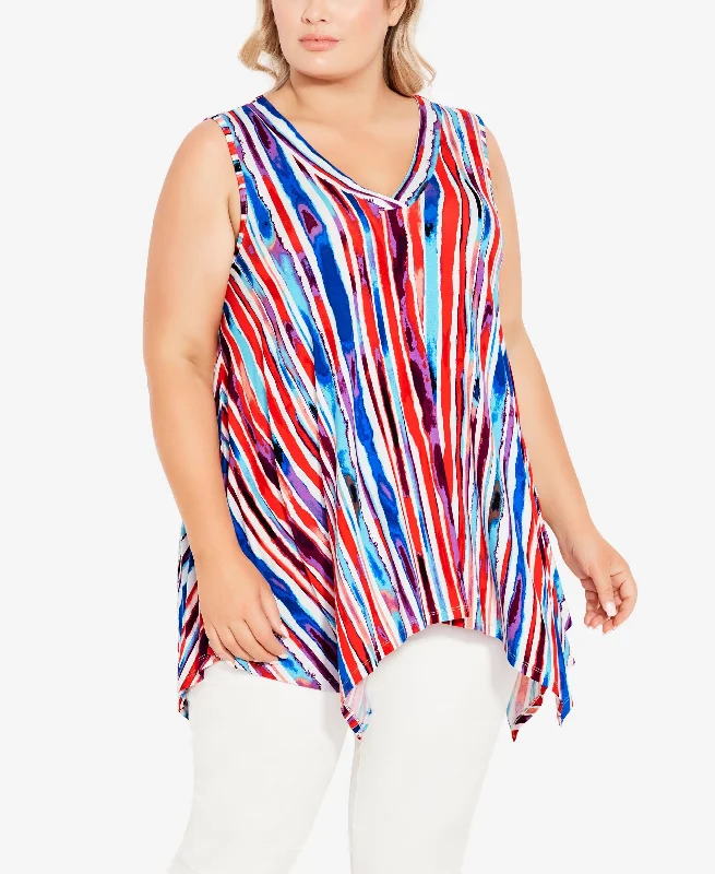 Plus Size V Neck Swing Print Tank Top tie dye tank