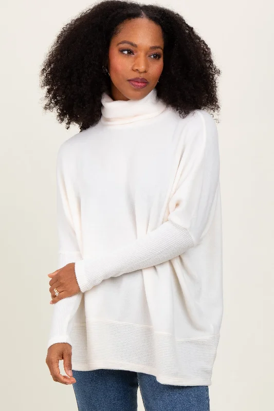 Cream Turtle Neck Brushed Heather Knit Sweater Knit Fabric Woven Fabric Fleece Fabric