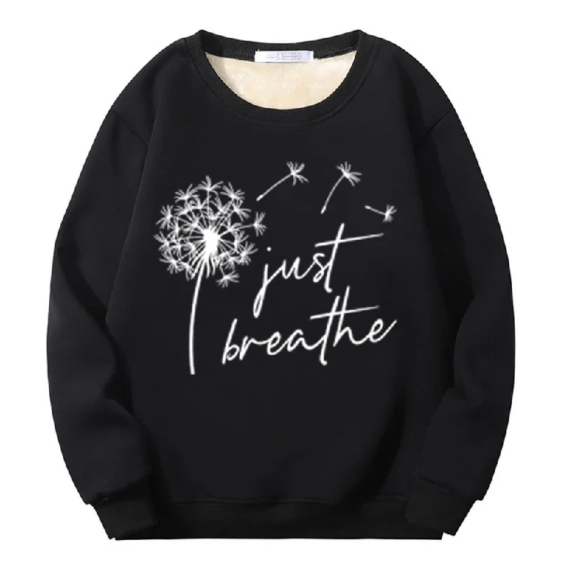 Multicolor Just Breathe Dandelion Crew Collar Fleece Sherpa Sweatshirt Hoodie with Pattern Geometric Abstract
