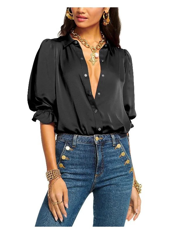 Dina Womens Solid Silk Bodysuit Trendy Mesh Bodysuit