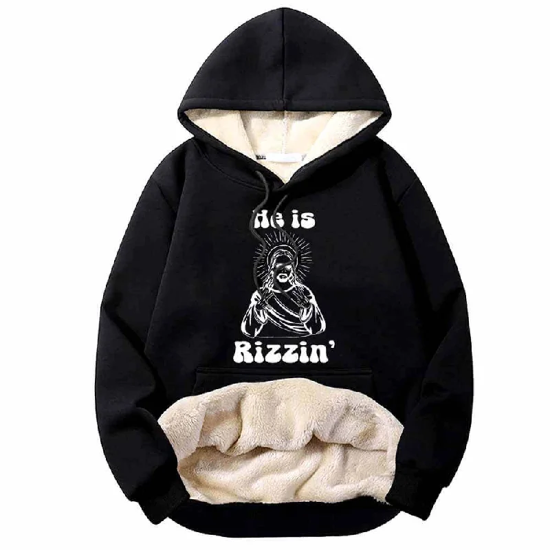 He Is Rizzin Christian Funny Fleece Sherpa Hoodie Hoodie with Raglan Sleeves Sporty Comfortable