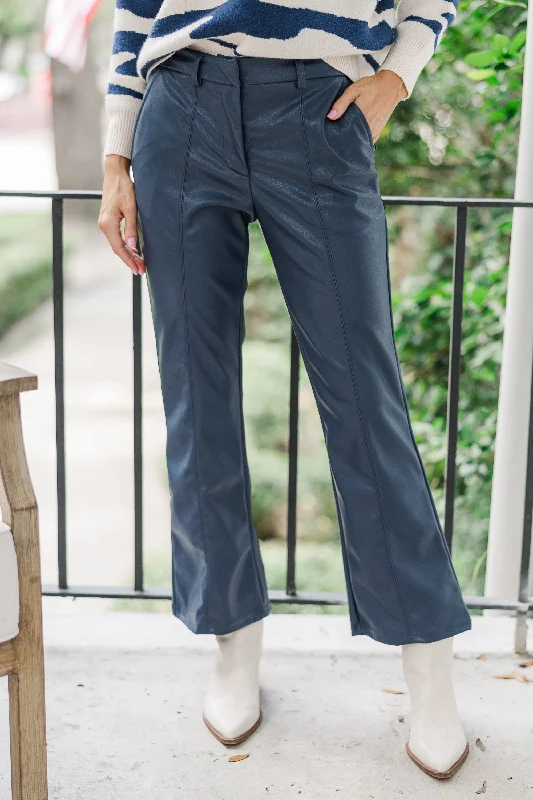 Fate: Be Bold Navy Blue Faux Leather Pants Elegant Dress Pants