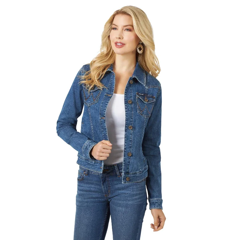 LADIES RETRO MEDIUM WASH DENIM JACKET Herringbone Jacket Houndstooth Jacket Plaid Jacket