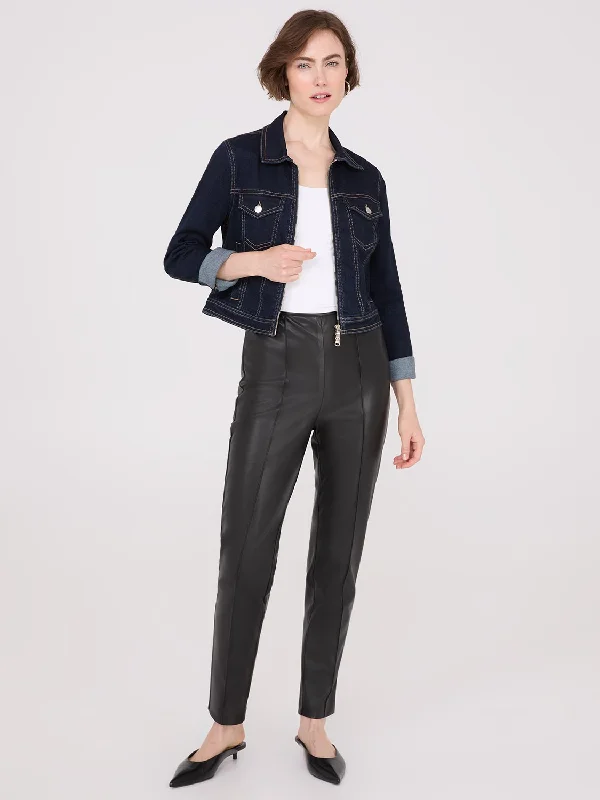 Faux Leather Front Pintuck Pants Modern Skinny Pants