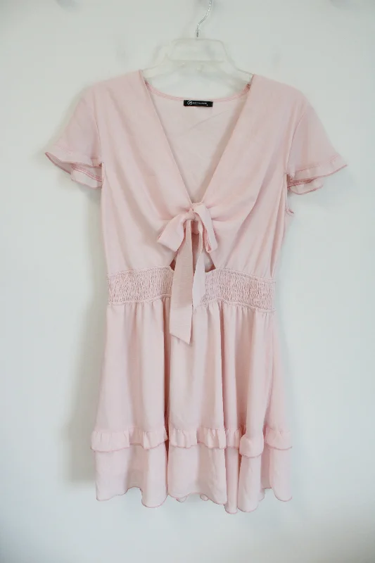 PrettyGarden Light Pink Chiffon Dress | L Tunics Business professional