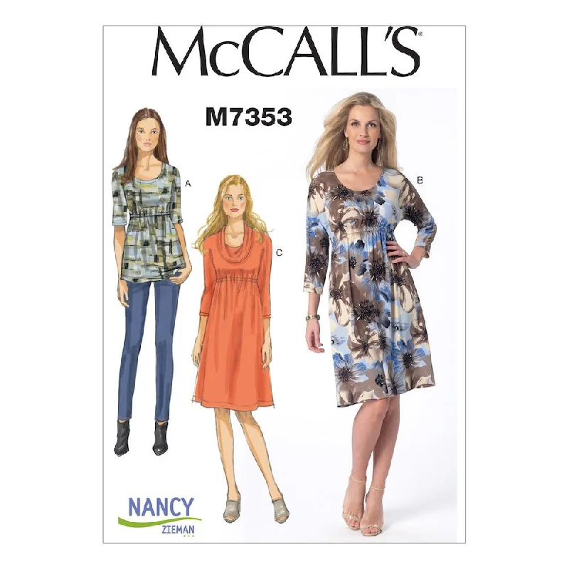 McCall's Pattern M7353 Misses' Raised Elastic-Waist Top and Dresses Tunics Sale discount