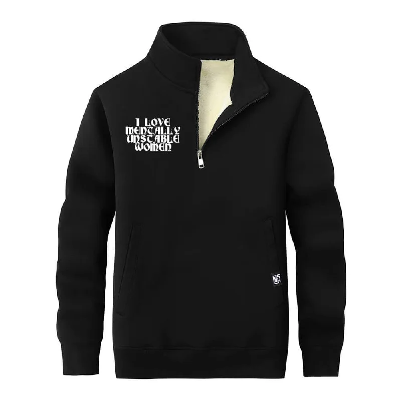Multicolor I Love Mentally Unstable Women Fleece Collar Zip Sweatshirt Hoodie with Drawstring Waist Adjustable Fitted