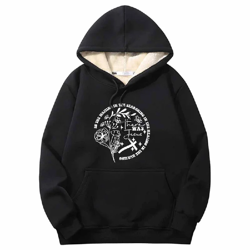There Was Jesus Flowers Cross Crew Collar Fleece Hoodie Hoodie with Hem Lace Feminine Delicate