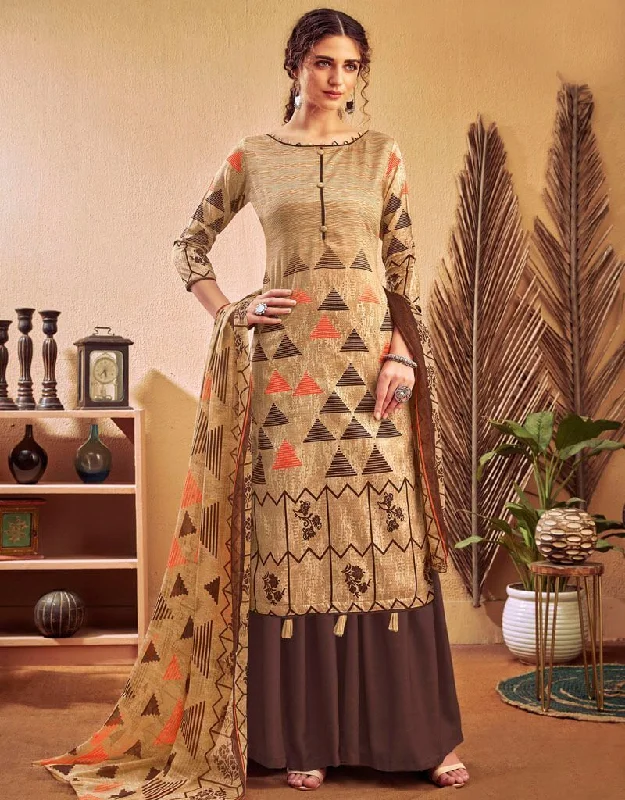 Beige Pure Zam Cotton Palazzo Dress Tunics Satin smooth