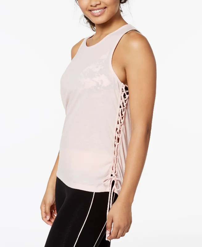 Material Girl Active Juniors Lace Up Tank Top low neck tank