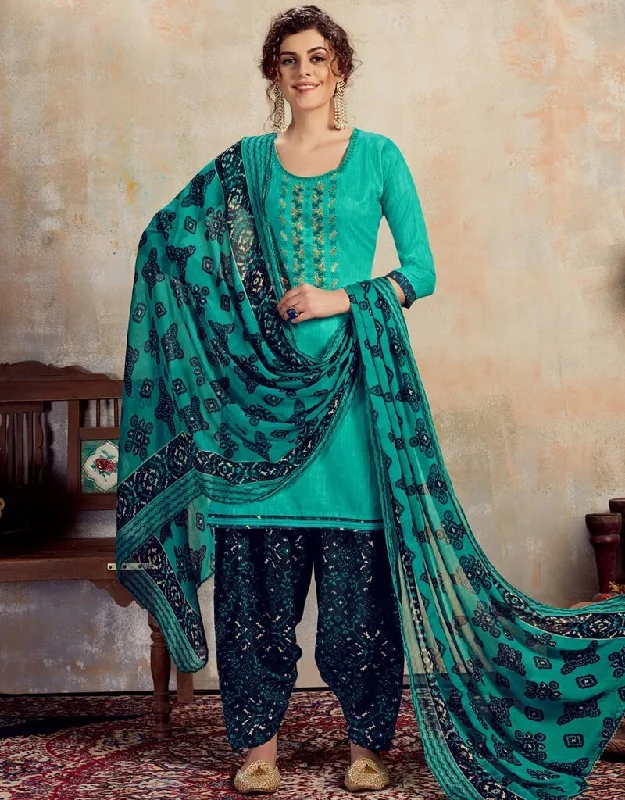 Sea Green Pure Jam Cotton Patiyala Dress Tunics Timeless classic