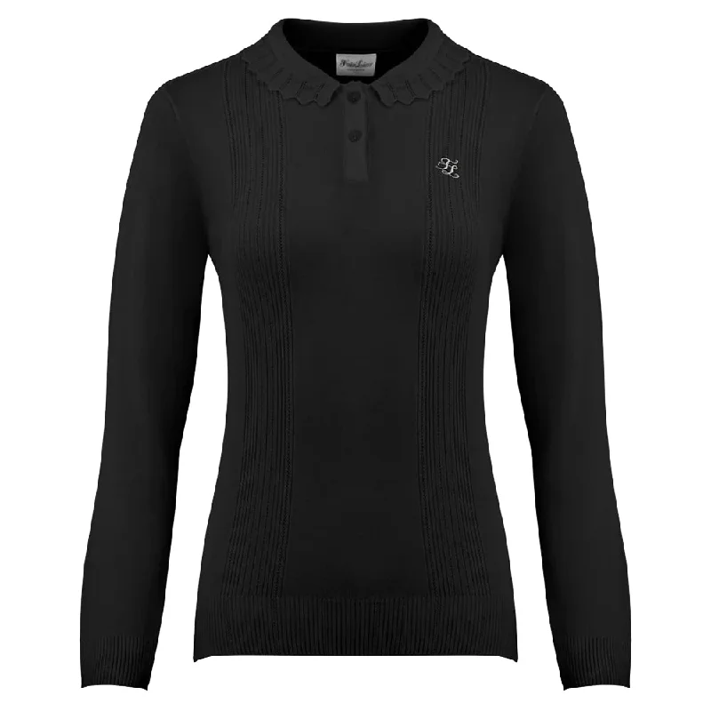 Fairliar Wave Collar Knit Golf Sweater Black - FW24 Women Iron Safe Non-Iron Wrinkle Free