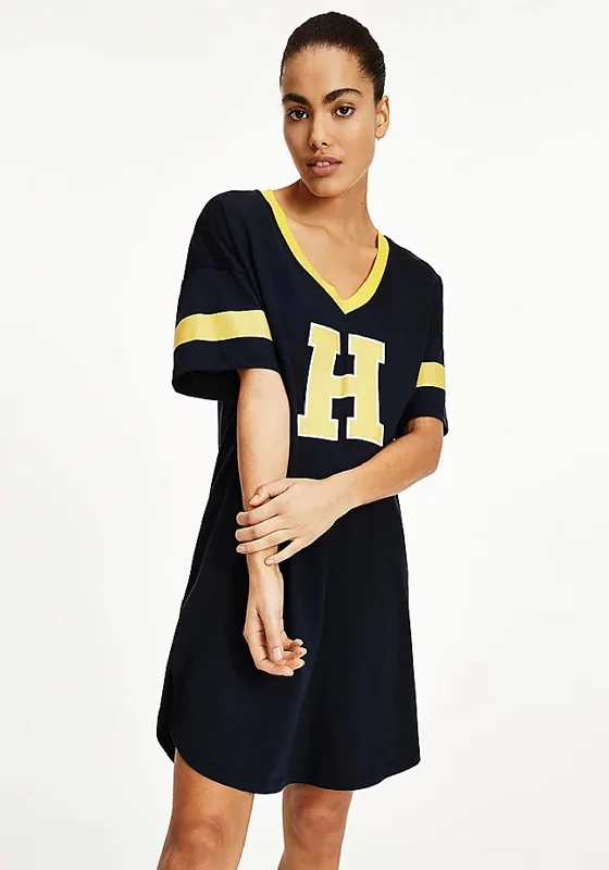 Tommy Hilfiger Womens Varsity Jersey Nightdress, Navy Tunics Chinos classic