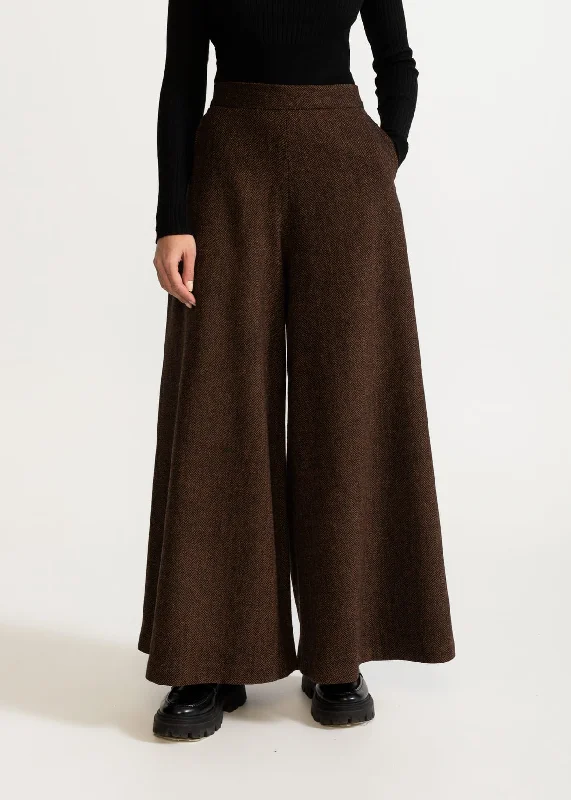 Women's Palazzo Wool Pants  Rustic Chestnut Brown Elegant Trouser Pants