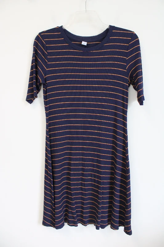 Old Navy Ribbed Red & Gold Striped Navy Dress | L Tunics Running lightweight