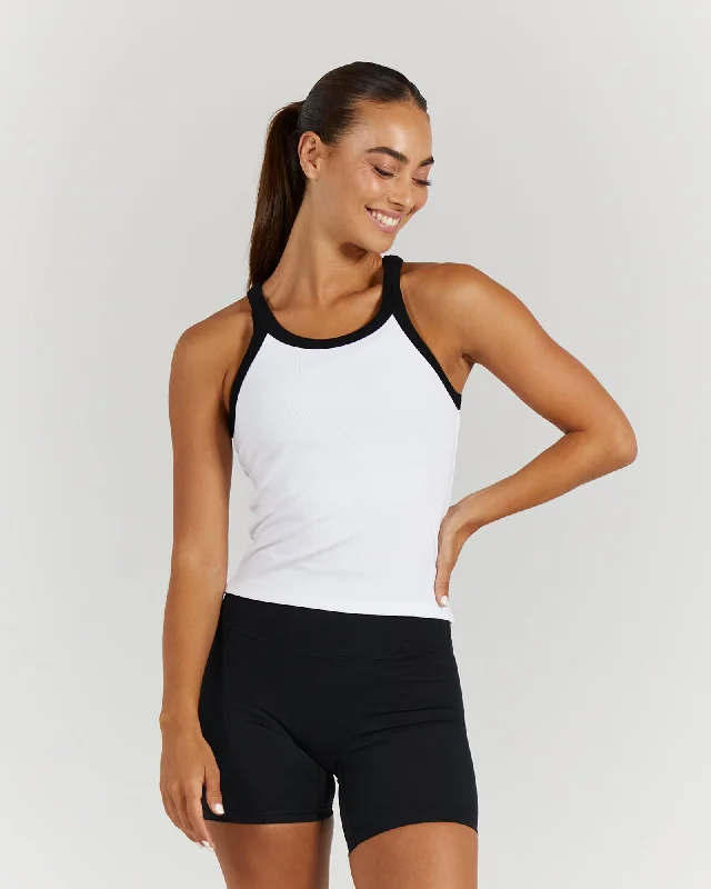AGILITY RIBBED TANK TOP - WHITE BLACK lime green tank