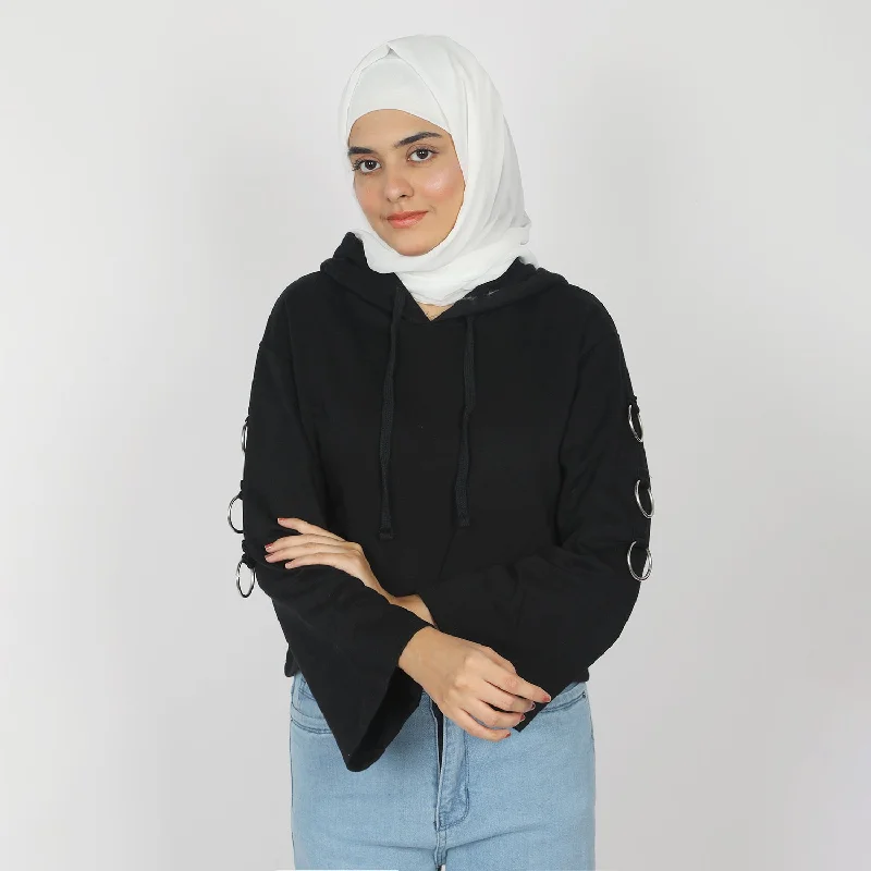 Women's Full Sleeves Hoodie Jacket - Black Collared Jacket Crew Neck Jacket Turtle Neck Jacket