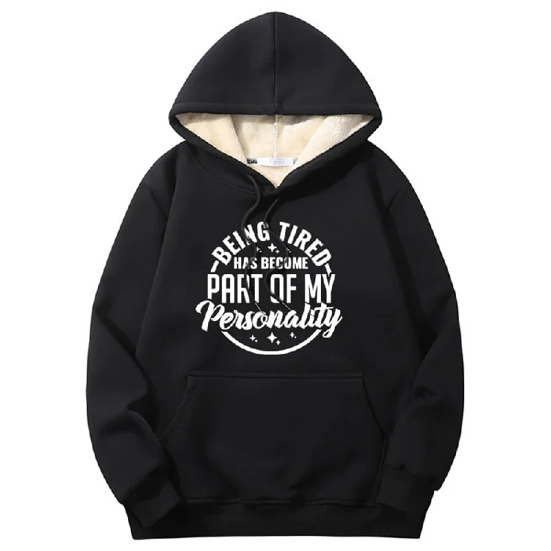 Multicolor Being Tired Warm Fleece Sherpa Lined Hoodie Hoodie with Slit Hem Functional Movement