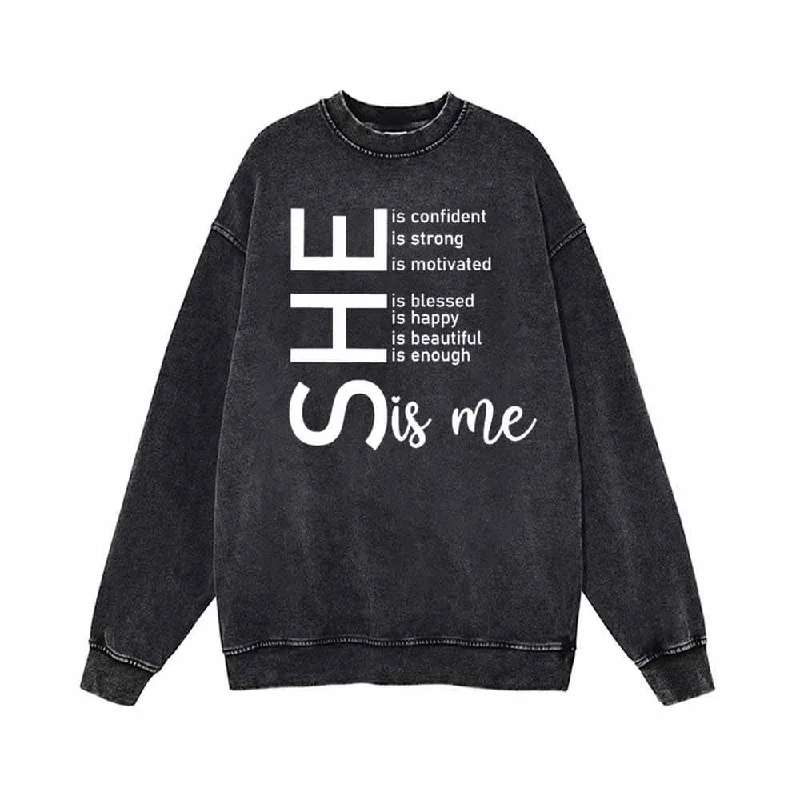 She Is Me Virtue Vintage Washed Sweatshirt Hoodie with Raw Hem Edgy Unfinished