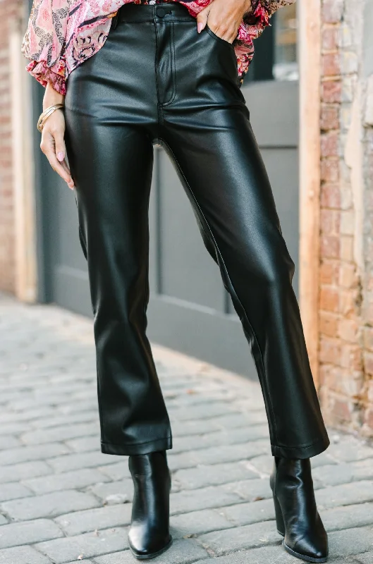 Going Out Black Faux Leather Pants Cozy Knit Pants