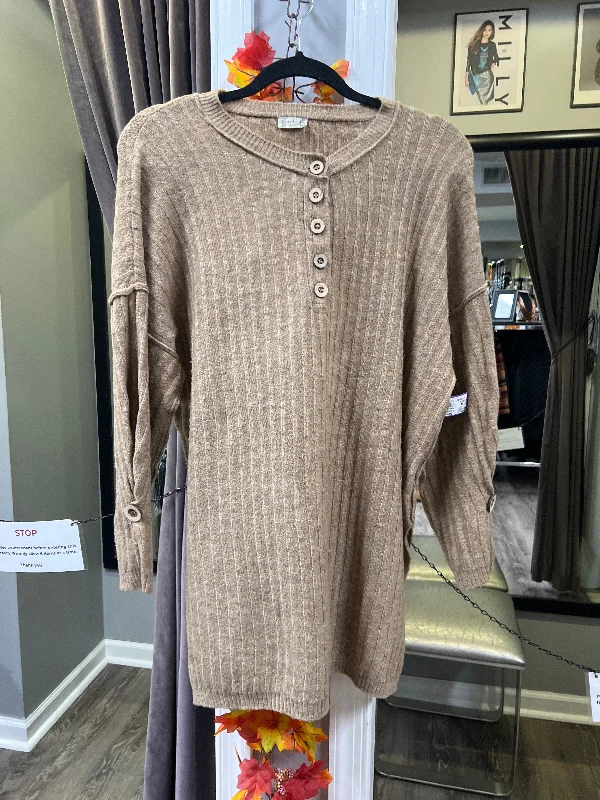 Free People 1/4 Button Tunic Sweater (Size XS) Turtle Neck Boat Neck Asymmetrical Neck