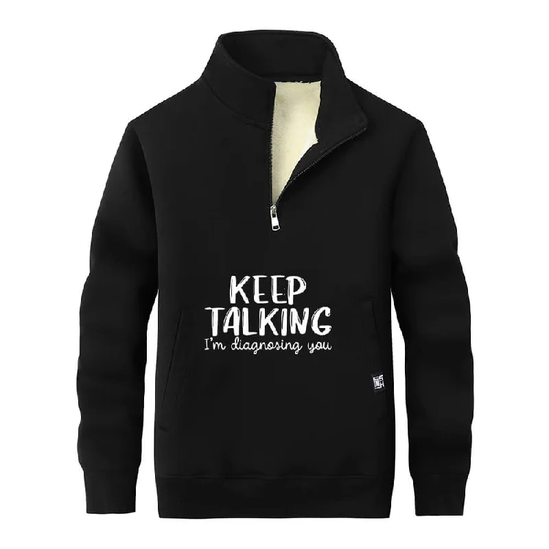 Multicolor Keep Talking Stand Collar Zip Fleece Sherpa Sweatshirt Hoodie Sweatshirt Pullover